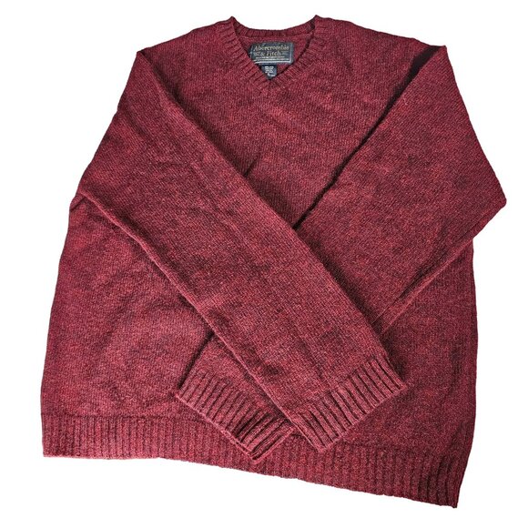 Abercrombie & Fitch Men's Maroon Wool V neck Pullover Sweater size XL - Picture 5 of 9